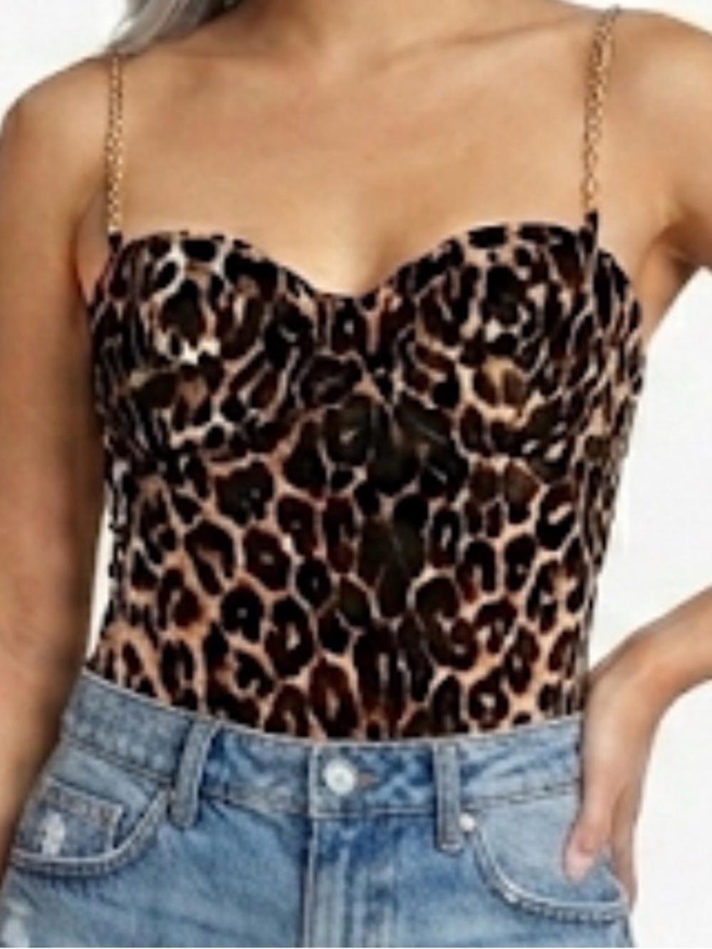 Kaylee Kollection Leopard Print Chain Strap Bodysuit S - Picture 12 of 13